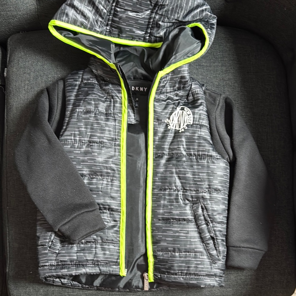 DKNY Kids Black and Gray Hooded Jacket